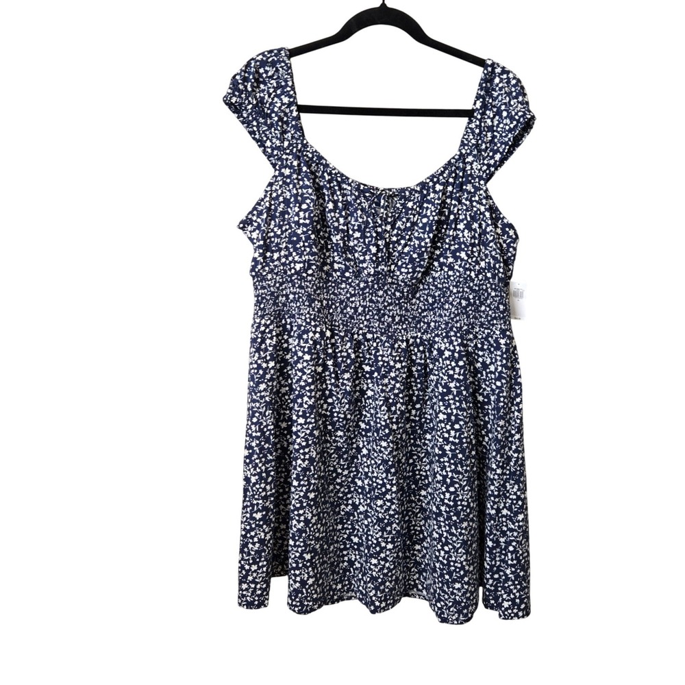 NWT Old Navy Womens XL Navy Blue White Flare Mini Dress, Boho Ditsy Floral